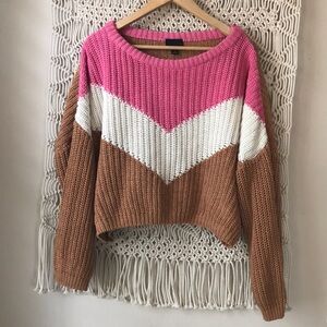 Lumière cropped chunky cable knit color block knit sweater sz M